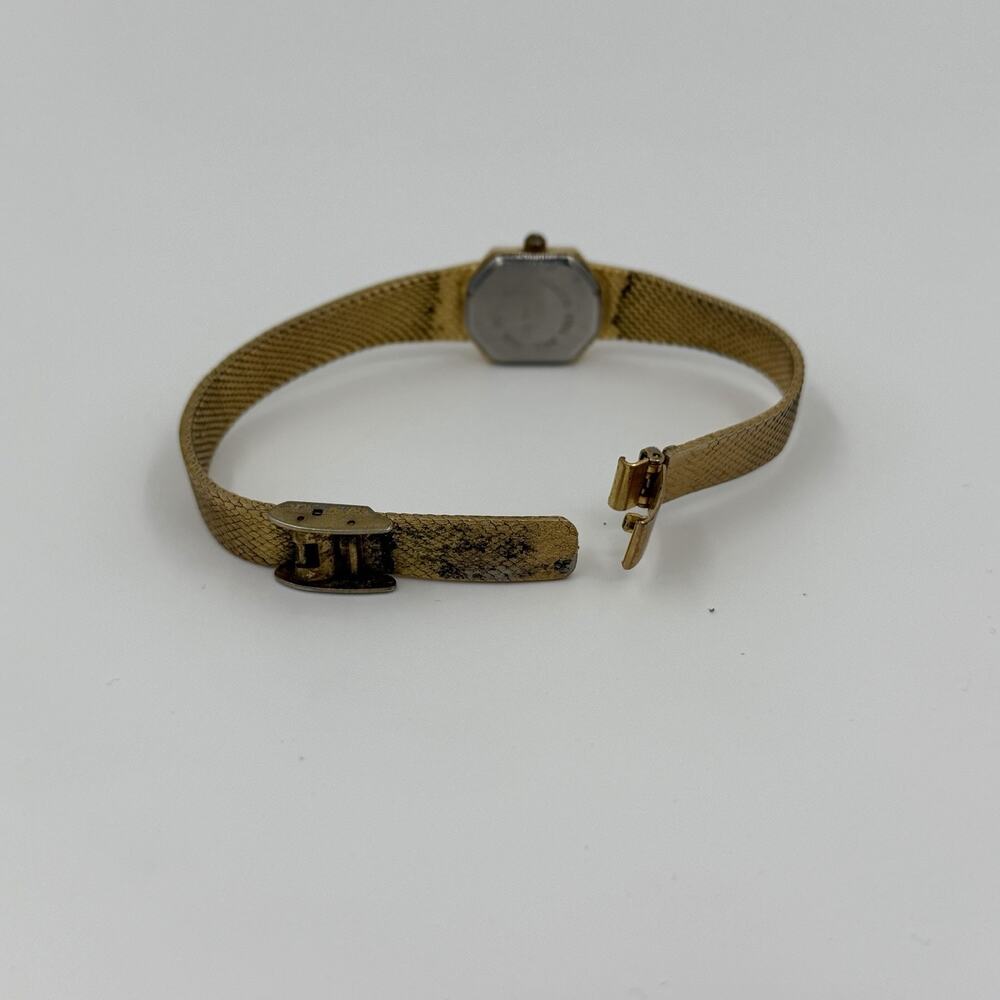 Vintage Elgin Quartz Gold Tone Mesh Band Watch Octagon Case 15.3mm Works - Picture 6 of 6